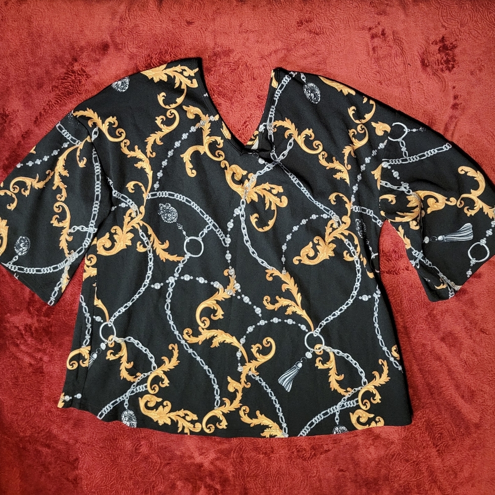 NWOT WOMENS GODDESS TOP BLACK AND GOLD PRINT PLUS SIZE 1X - Picture 4 of 5